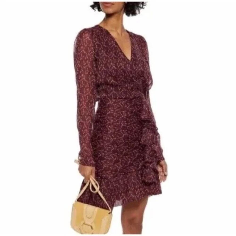 Walter Baker Tyrus Ruffle Long Sleeve Maroon Mini Dress Size 4 022